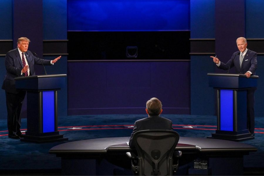 President Donald Trump and Democratic candidate Joe Biden argue with one another during the first debate on September 29 in Cleveland, Ohio.