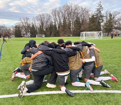 Lancers huddle at a 8 versus 8 pre-season tournament hosted by Marymount University in Arlington, Virginia.    