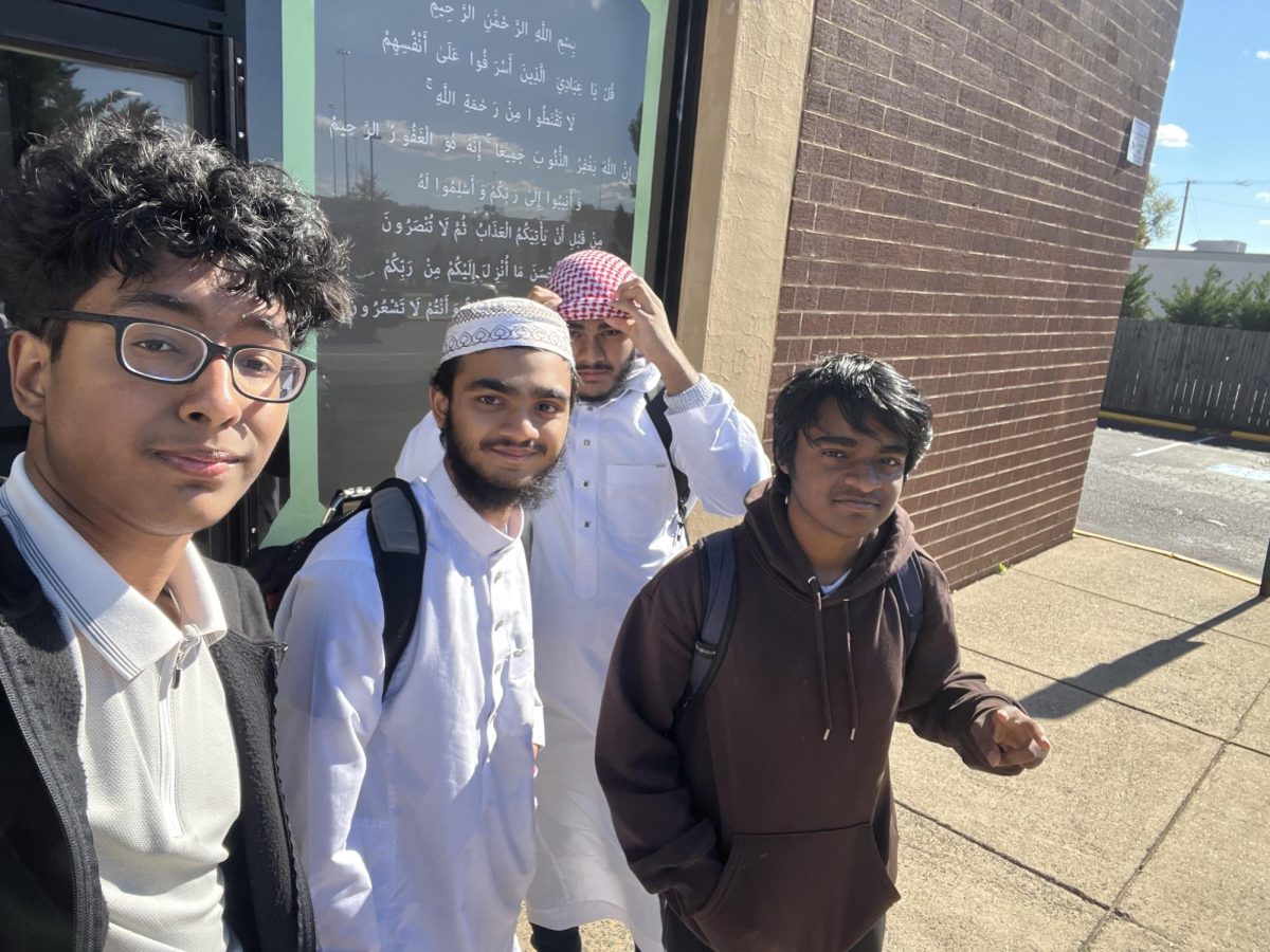 Lewis students sophomore Rameen Ali, sophomore Taseen Islam, senior Ifrad Jaman, and junior Kazi Ayan gather outside masjid for Jummah on the first quarter early release date.